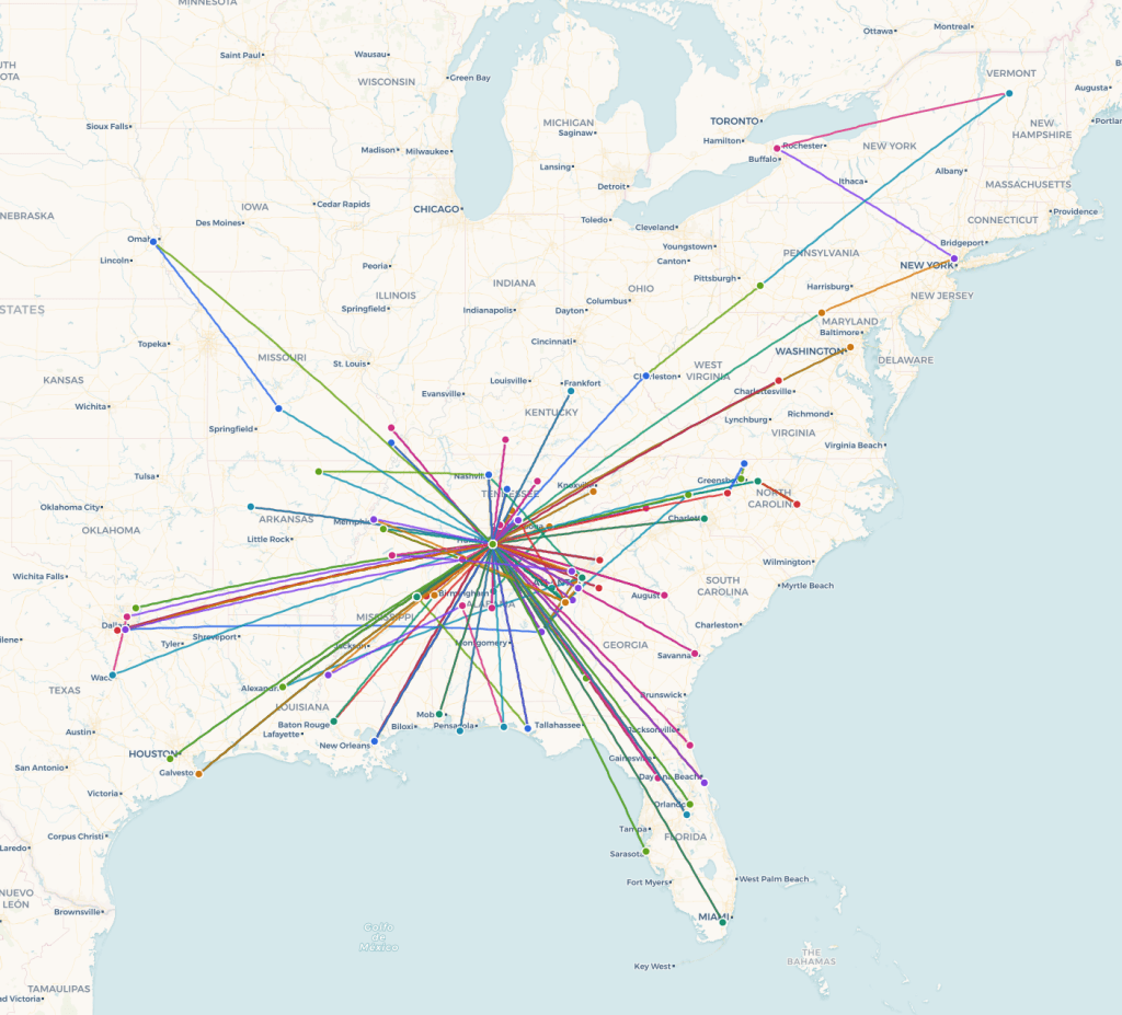 Image showing where I've flown Carmen.